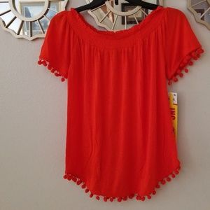 I.N.C Orange Pom-Pom Pullover Top-Size XS
